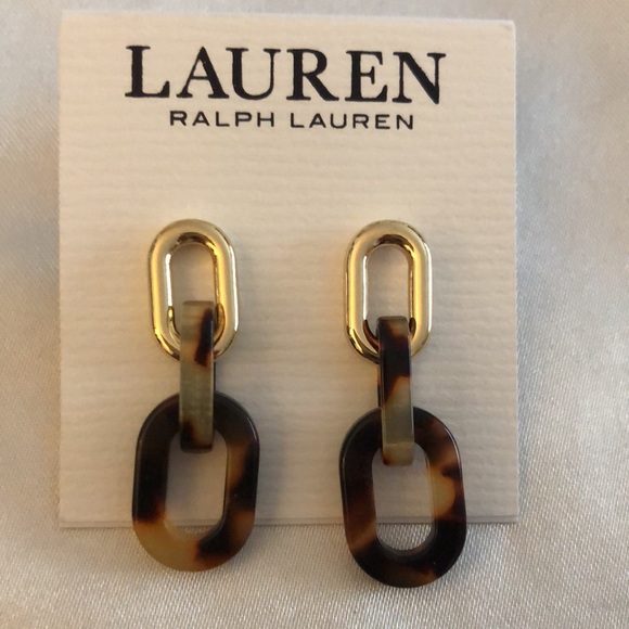 Lauren Ralph Lauren Gold Tone Tortoise Link Drop Earrings NWT - Picture 2 of 10